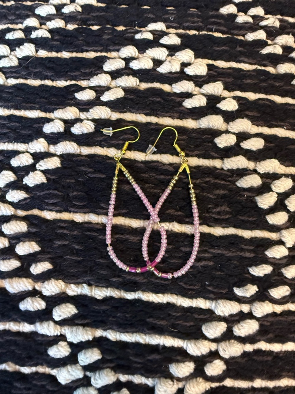Pink Beaded Teardrop Earrings with Gold Accents
